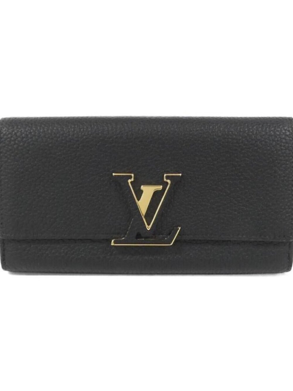 Authentic Women Louis Vuitton Black Gold Logo Leather Taurillon Capucines Wallet